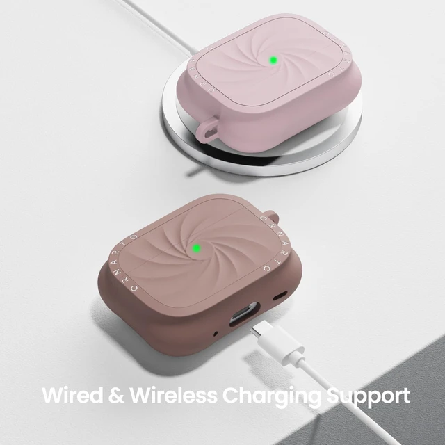 Alt view image 7 of 7 - Vortuxe for AirPods Pro 3 Case, Liquid Silicone, Chalk Pink Velvety Soft Touch, 2X MIL-STD Drop Protection, Elevated Corner Design, Sleek Vortex Pattern, LED Visible, Carabiner Included