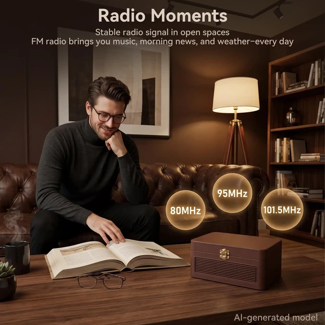 Alt view image 5 of 7 - Retro CD Player Portable Bluetooth: CD Players for Home with Speakers 3600mAh Rechargeable & Radio & Remote Control PU Leather Vintage CD-Player Support USB/AUX Headphone Jack (Brown)