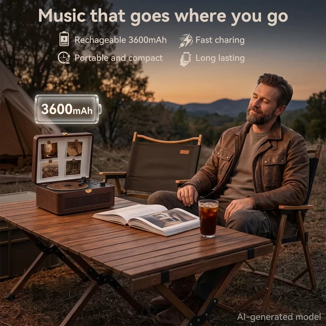 Alt view image 4 of 7 - Retro CD Player Portable Bluetooth: CD Players for Home with Speakers 3600mAh Rechargeable & Radio & Remote Control PU Leather Vintage CD-Player Support USB/AUX Headphone Jack (Brown)