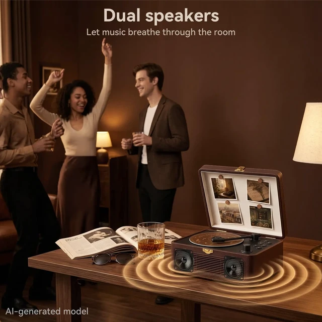 Alt view image 7 of 7 - Retro CD Player Portable Bluetooth: CD Players for Home with Speakers 3600mAh Rechargeable & Radio & Remote Control PU Leather Vintage CD-Player Support USB/AUX Headphone Jack (Brown)