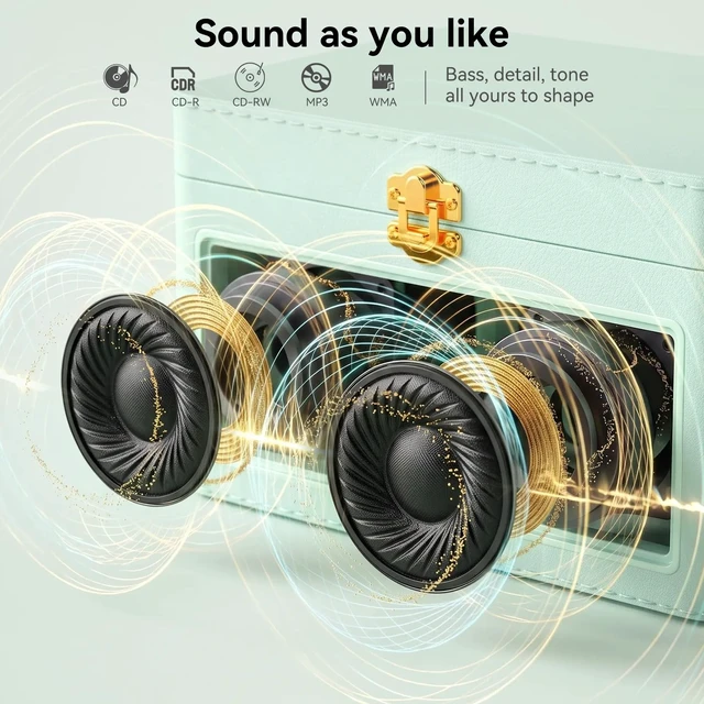 Alt view image 2 of 7 - Retro CD Player Portable Bluetooth: CD Players for Home with Speakers 3600mAh Rechargeable & Radio & Remote Control PU Leather Vintage CD-Player Support USB/AUX Headphone Jack (Green)