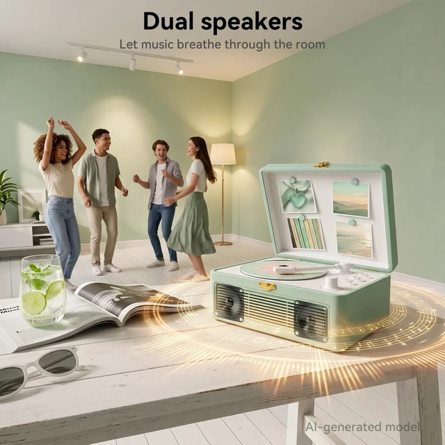 Alt view image 7 of 7 - Retro CD Player Portable Bluetooth: CD Players for Home with Speakers 3600mAh Rechargeable & Radio & Remote Control PU Leather Vintage CD-Player Support USB/AUX Headphone Jack (Green)