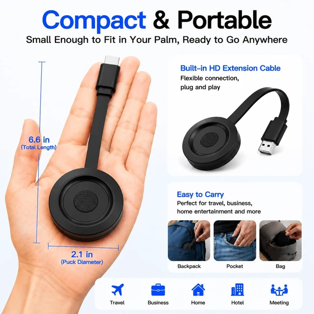 Alt view image 7 of 7 - Wireless Display Adapter iOS ONLY Screen Mirroring Dongle for iPhone iPad Dual Band 5G 4K HD for Airplay Mirroring Direct to TV Projector Monitor, True 1-click to Connect