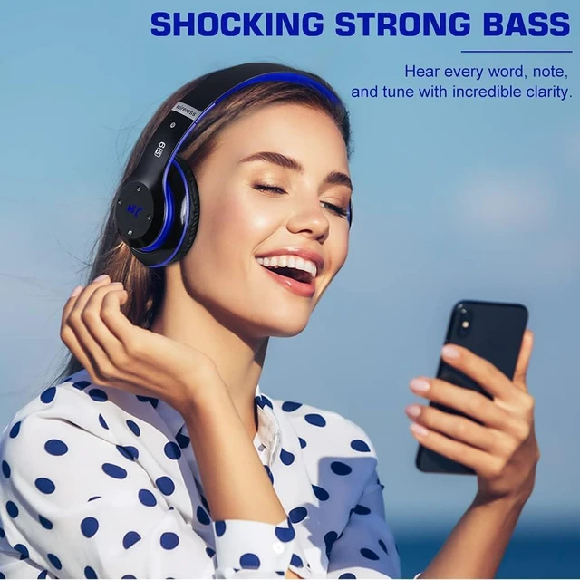Alt view image 2 of 7 - 6S Bluetooth Headphones Over-Ear, Hi-Fi Stereo Foldable Wireless Stereo Headsets Earbuds with Built-in Mic, Volume Control, FM for iPhone/Samsung/iPad/PC (Blue)
