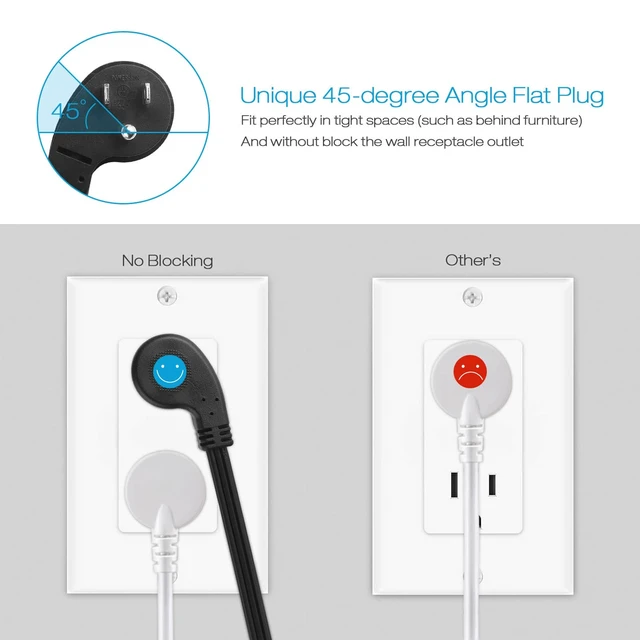 Alt view image 3 of 7 - Furniture Recessed Power Strip, 10W USB A Ports, Black, 10FT Hidden Charger Station, Flush Mount, 45°Flat Plug, Plug Extender, Conference Socket, for Desk, Bedside, ETL Listed