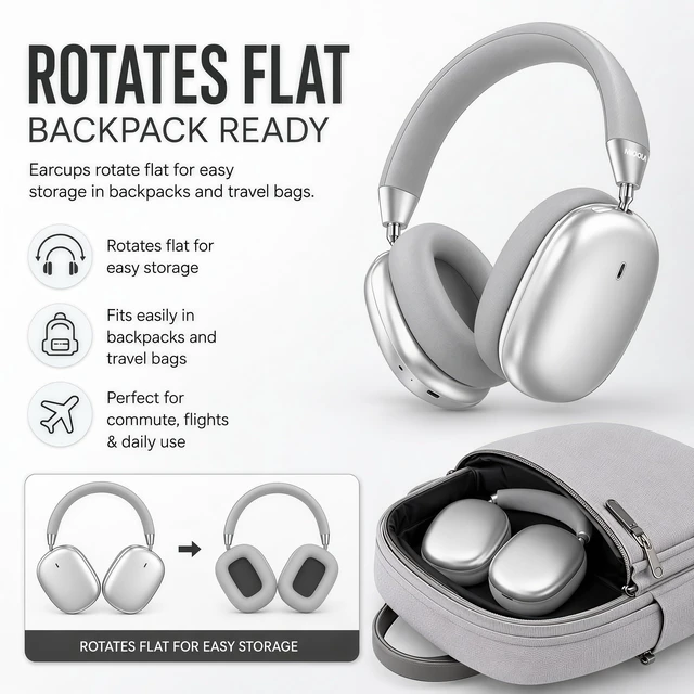 Alt view image 7 of 7 - Wireless Over Ear Headphones,Active Noise Cancelling,Bluetooth 100H,Silver Hi-Res Audio/Deep Bass,ANC,Lightweight Fit Soft Ear Cups Headsets Built-in Mic,for Pad/Cellphone/Travel/Home/Office