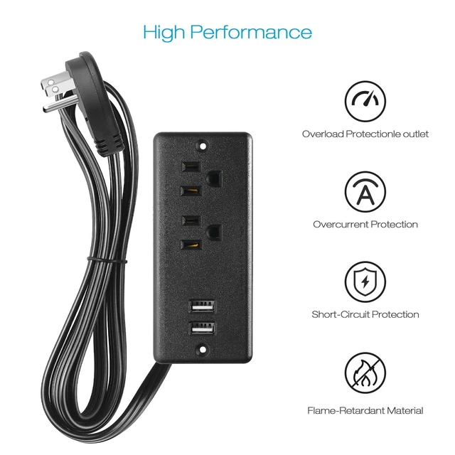 Alt view image 4 of 7 - Furniture Recessed Power Strip, 10W USB A Ports, Black, 10FT Hidden Charger Station, Flush Mount, 45°Flat Plug, Plug Extender, Conference Socket, for Desk, Bedside, ETL Listed