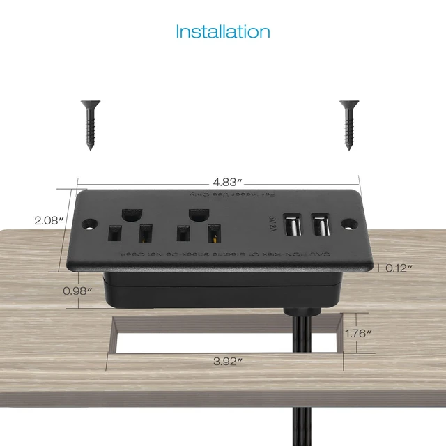 Alt view image 5 of 7 - Furniture Recessed Power Strip, 10W USB A Ports, Black, 10FT Hidden Charger Station, Flush Mount, 45°Flat Plug, Plug Extender, Conference Socket, for Desk, Bedside, ETL Listed
