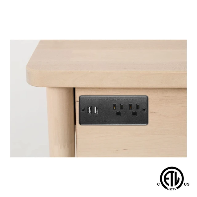 Alt view image 7 of 7 - Furniture Recessed Power Strip, 10W USB A Ports, Black, 10FT Hidden Charger Station, Flush Mount, 45°Flat Plug, Plug Extender, Conference Socket, for Desk, Bedside, ETL Listed