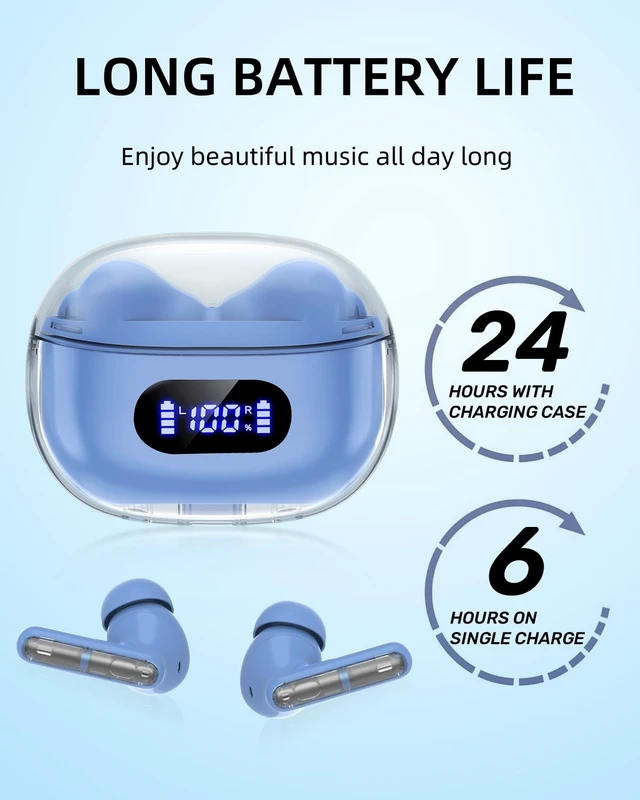Alt view image 4 of 7 - Blue Wireless Earbuds P1 PRO, Earphones Wireless Bluetooth Headphones with Clear Call Mics Ear Buds, Comfortable Fit, IPX7 Waterproof Long Battery Life, 30H Playtime for Sports Workout