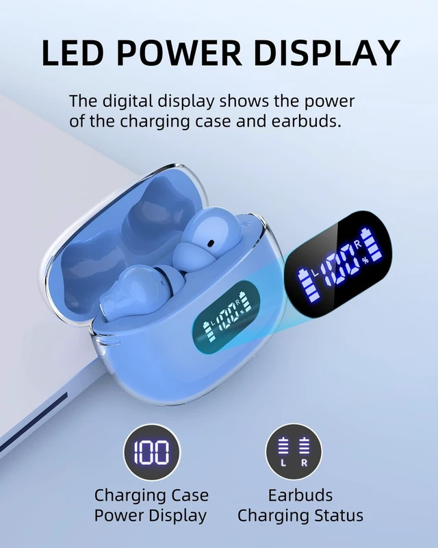 Alt view image 5 of 7 - Blue Wireless Earbuds P1 PRO, Earphones Wireless Bluetooth Headphones with Clear Call Mics Ear Buds, Comfortable Fit, IPX7 Waterproof Long Battery Life, 30H Playtime for Sports Workout