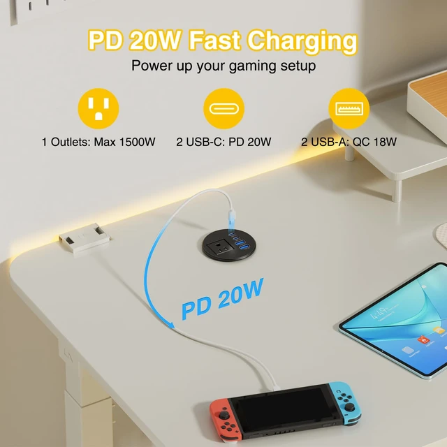 Alt view image 3 of 7 - 2.5 inch Desk Power Grommet Outlet 2 USB C 20W, 2 USB-A 18W, 6FT Cord 2-1/2" Desktop Power Grommet, PD 20W USB-C, USB-A 18W, Flush Mount Recessed Power Grommet, for ConferenceTable, Nightstand