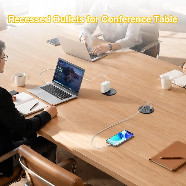 Alt view image 6 of 7 - 2.5 inch Desk Power Grommet Outlet 2 USB C 20W, 2 USB-A 18W, 6FT Cord 2-1/2" Desktop Power Grommet, PD 20W USB-C, USB-A 18W, Flush Mount Recessed Power Grommet, for ConferenceTable, Nightstand
