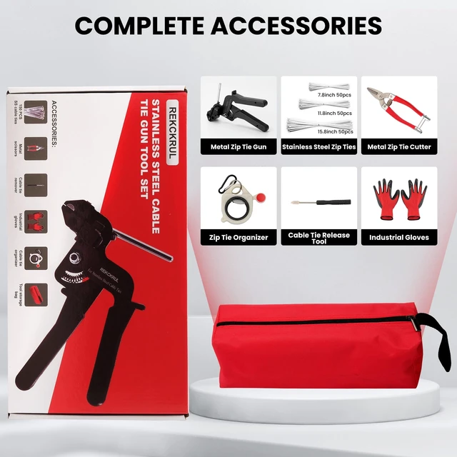 Alt view image 6 of 7 - Stainless Steel Cable Tie Gun Set Metal Zip Tie Tool Kit (Black) Heavy Duty, 150PCS Self-Locking Ties, Adjustable Fastening & Cutting Tool for Outdoor Fencing, Automotive, Exhaust Pipes