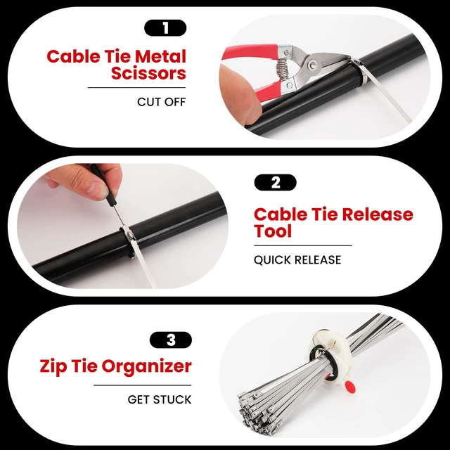 Alt view image 7 of 7 - Stainless Steel Cable Tie Gun Set Metal Zip Tie Tool Kit (Black) Heavy Duty, 150PCS Self-Locking Ties, Adjustable Fastening & Cutting Tool for Outdoor Fencing, Automotive, Exhaust Pipes