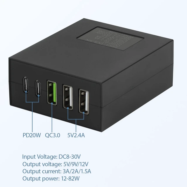 Alt view image 2 of 7 - DC Converter 8-30V to 5V/9V/12V USB Step Down Converter Multi-Port Power Adapter with Battery Clip Charger Portable for iPhone Android Samsung and Tablet Chargers