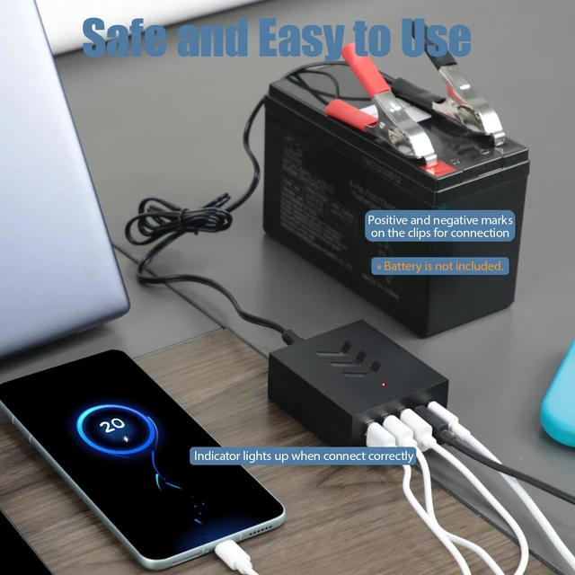 Alt view image 5 of 7 - DC Converter 8-30V to 5V/9V/12V USB Step Down Converter Multi-Port Power Adapter with Battery Clip Charger Portable for iPhone Android Samsung and Tablet Chargers