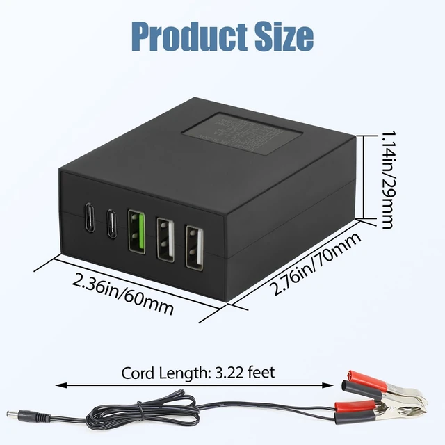 Alt view image 6 of 7 - DC Converter 8-30V to 5V/9V/12V USB Step Down Converter Multi-Port Power Adapter with Battery Clip Charger Portable for iPhone Android Samsung and Tablet Chargers