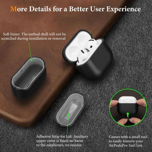 Alt view image 5 of 7 - Genuine Leather AirPods 5 & AirPods 4 Case Compatible with MagSafe Handcrafted Vintage Leather Develops Unique Patina, Shockproof Drop Protection Ideal for Business Commute and Daily Use