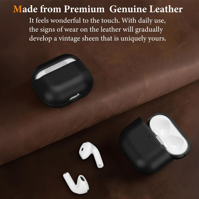Alt view image 6 of 7 - Genuine Leather AirPods 5 & AirPods 4 Case Compatible with MagSafe Handcrafted Vintage Leather Develops Unique Patina, Shockproof Drop Protection Ideal for Business Commute and Daily Use