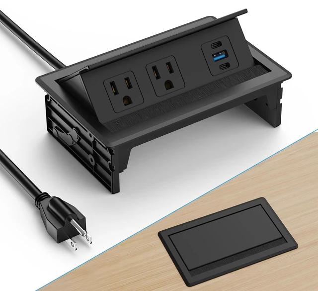 Main image of Recessed Conference Table Power Hub Outlet with Two PD 20W USB-C Ports Fast Charging,Table Connectivity Box with Flush Mounted Power Strip with 18W USB A for Desks, Office, 6FT Power Cord (Black)