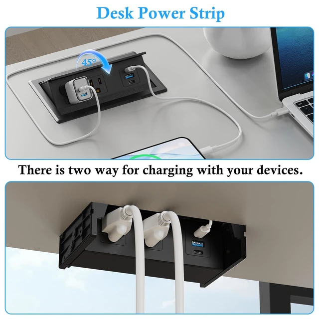 Alt view image 4 of 7 - Recessed Conference Table Power Hub Outlet with Two PD 20W USB-C Ports Fast Charging,Table Connectivity Box with Flush Mounted Power Strip with 18W USB A for Desks, Office, 6FT Power Cord (Black)