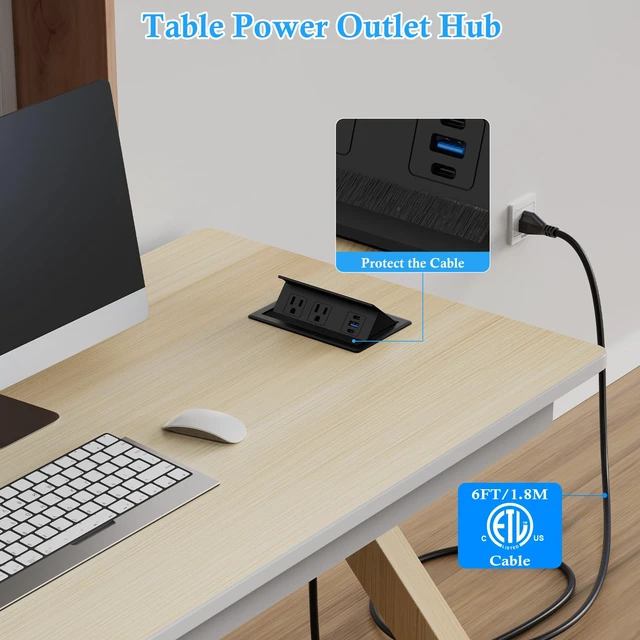Alt view image 5 of 7 - Recessed Conference Table Power Hub Outlet with Two PD 20W USB-C Ports Fast Charging,Table Connectivity Box with Flush Mounted Power Strip with 18W USB A for Desks, Office, 6FT Power Cord (Black)