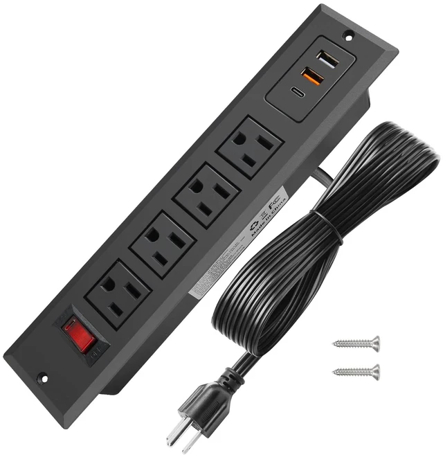 Main image of 20W Mountable Power Strip USB C Recessed Power Strip USB-C Fast Charge 4 Outlet 3 USB Multiple Protection Built in Conference Desk Counter Workbench for PC Home Electric Appliance