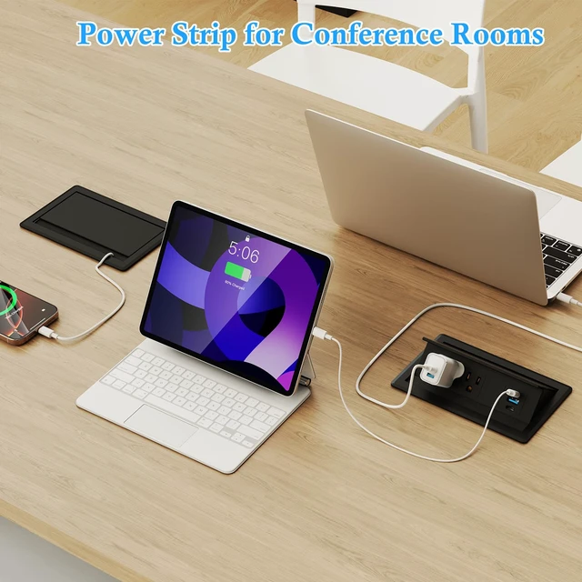 Alt view image 7 of 7 - Recessed Conference Table Power Hub Outlet with Two PD 20W USB-C Ports Fast Charging,Table Connectivity Box with Flush Mounted Power Strip with 18W USB A for Desks, Office, 6FT Power Cord (Black)