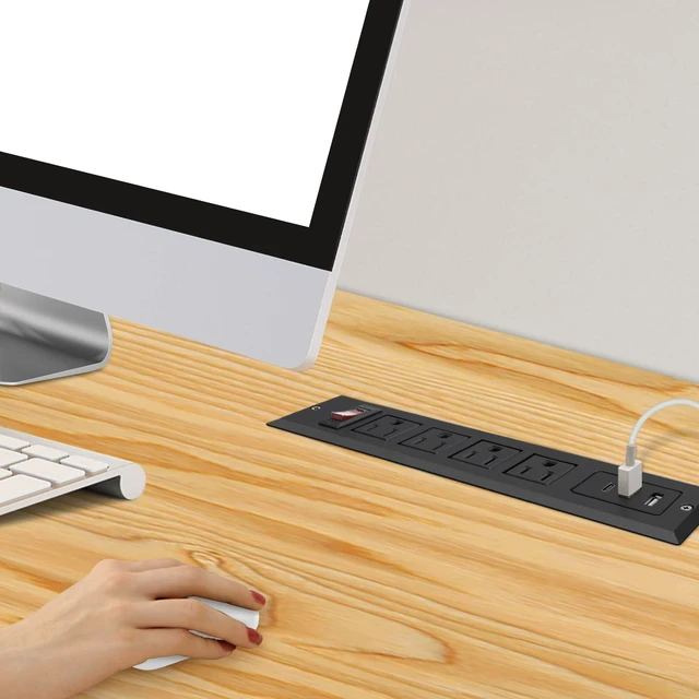 Alt view image 6 of 6 - 20W Mountable Power Strip USB C Recessed Power Strip USB-C Fast Charge 4 Outlet 3 USB Multiple Protection Built in Conference Desk Counter Workbench for PC Home Electric Appliance