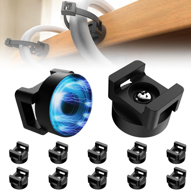 Main image of 10 Pcs Magnetic Zip Tie Mount Base 26lbs Strong Magnetic Zip Tie Holder Multipurpose Magnet Cable Tie Clips Holder Wire Management Clips for Home Office Marine Electrical Wiring Organization Black