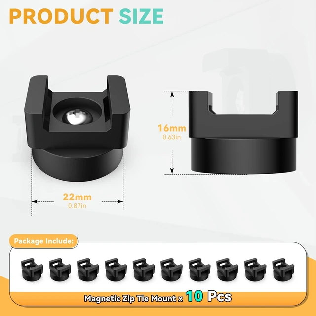 Alt view image 3 of 7 - 10 Pcs Magnetic Zip Tie Mount Base 26lbs Strong Magnetic Zip Tie Holder Multipurpose Magnet Cable Tie Clips Holder Wire Management Clips for Home Office Marine Electrical Wiring Organization Black