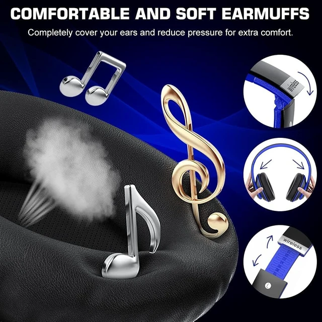 Alt view image 3 of 7 - 6S Bluetooth Headphones Over-Ear, Hi-Fi Stereo Foldable Wireless Stereo Headsets Earbuds with Built-in Mic, Volume Control, FM for iPhone/Samsung/iPad/PC (Blue)