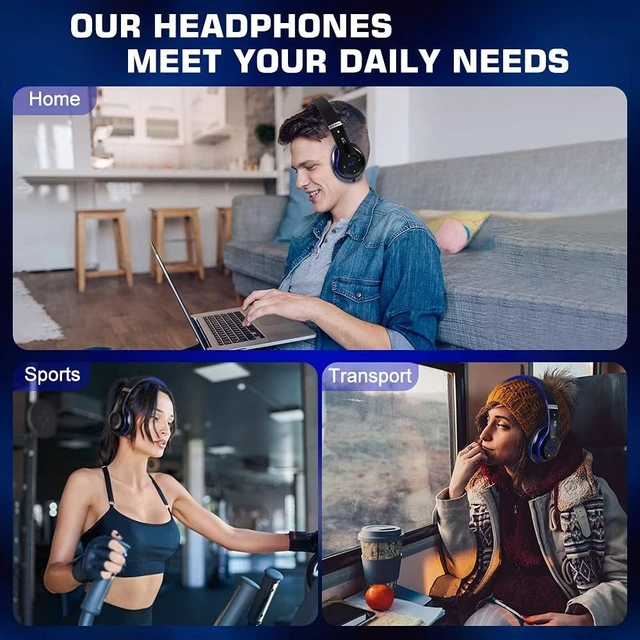 Alt view image 5 of 7 - 6S Bluetooth Headphones Over-Ear, Hi-Fi Stereo Foldable Wireless Stereo Headsets Earbuds with Built-in Mic, Volume Control, FM for iPhone/Samsung/iPad/PC (Blue)