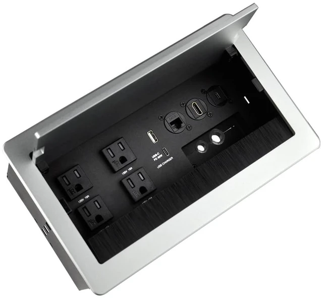Main image of Conference Table Power hub Conference Table connectivity Box recessed Outlet Desk Outlet recessed Power Strip USB-c 65Woutlet Plug with USB Ports countertop Outlet Socket (Silver)