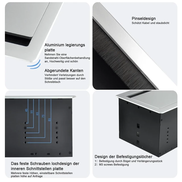 Alt view image 6 of 7 - Conference Table Power hub Conference Table connectivity Box recessed Outlet Desk Outlet recessed Power Strip USB-c 65Woutlet Plug with USB Ports countertop Outlet Socket (Silver)