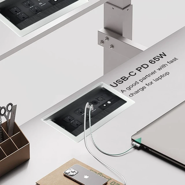 Alt view image 7 of 7 - Conference Table Power hub Conference Table connectivity Box recessed Outlet Desk Outlet recessed Power Strip USB-c 65Woutlet Plug with USB Ports countertop Outlet Socket (Silver)