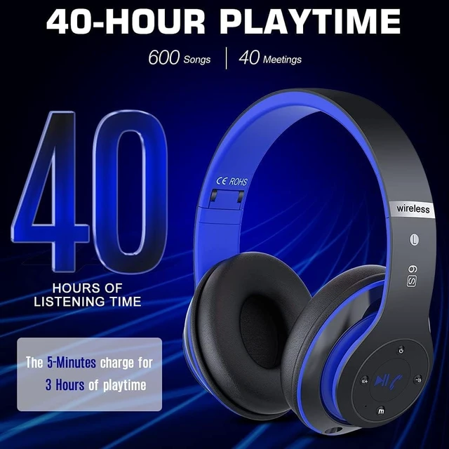 Alt view image 4 of 7 - 6S Bluetooth Headphones Over-Ear, Hi-Fi Stereo Foldable Wireless Stereo Headsets Earbuds with Built-in Mic, Volume Control, FM for iPhone/Samsung/iPad/PC (Blue)