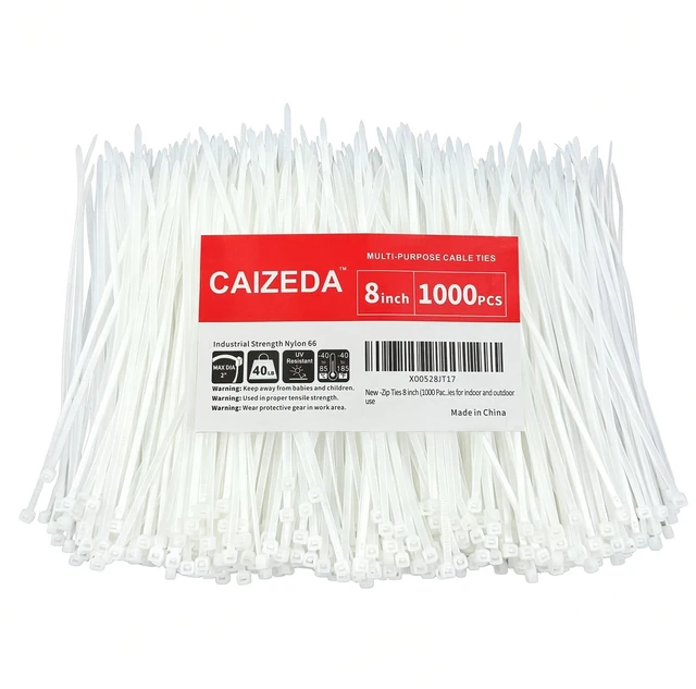 Main image of Zip Ties 8 inch (1000Pack), 40lbs Tensile Strength, white cable Ties clear, wire Ties for indoor and outdoor use