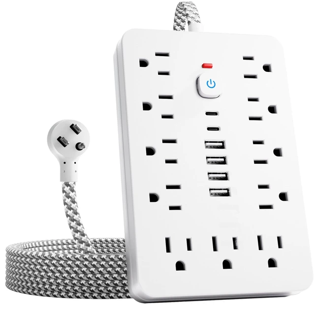 Main image of Braided Surge Protector Power Strip 10 Ft Flat Extension Cord, 11AC Outlets, 4 USB and 2 USB C Ports, Outlet Extender, Portable for Home Office Dorm Travel