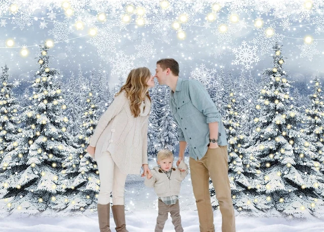 Alt view image 4 of 7 - Winter Forest Photography Backdrop Glitter Snowy Pine Tree Scene Background Winter Christmas Backdrop Xmas Happy New Year Holiday Party Decoration Banner Photo Prop