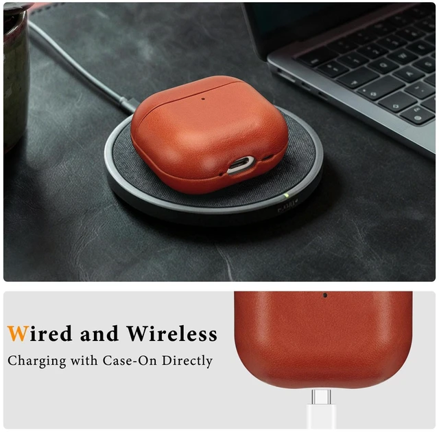 Alt view image 4 of 7 - Genuine Leather AirPods 5 & AirPods 4 Case Compatible with MagSafe Handcrafted Vintage Leather Develops Unique Patina, Shockproof Drop Protection Ideal for Business Commute and Daily Use