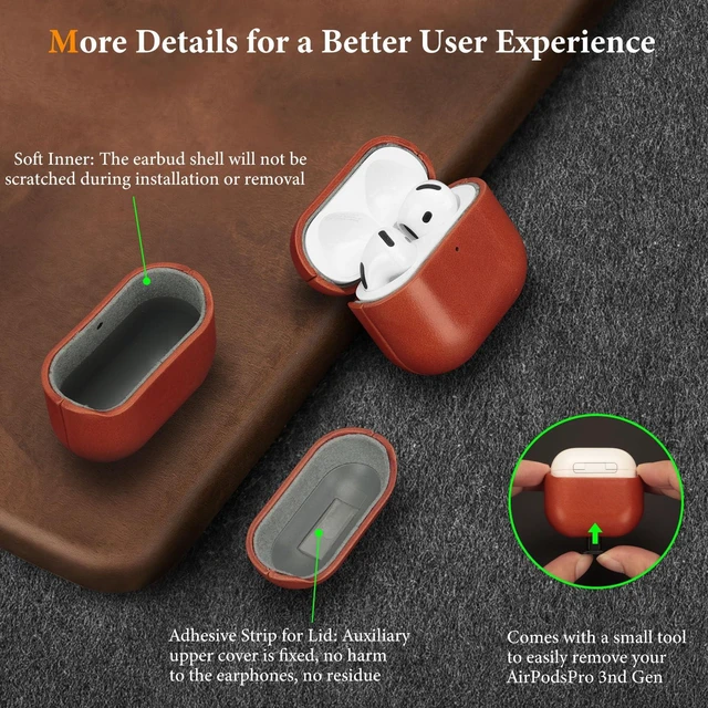 Alt view image 5 of 7 - Genuine Leather AirPods 5 & AirPods 4 Case Compatible with MagSafe Handcrafted Vintage Leather Develops Unique Patina, Shockproof Drop Protection Ideal for Business Commute and Daily Use
