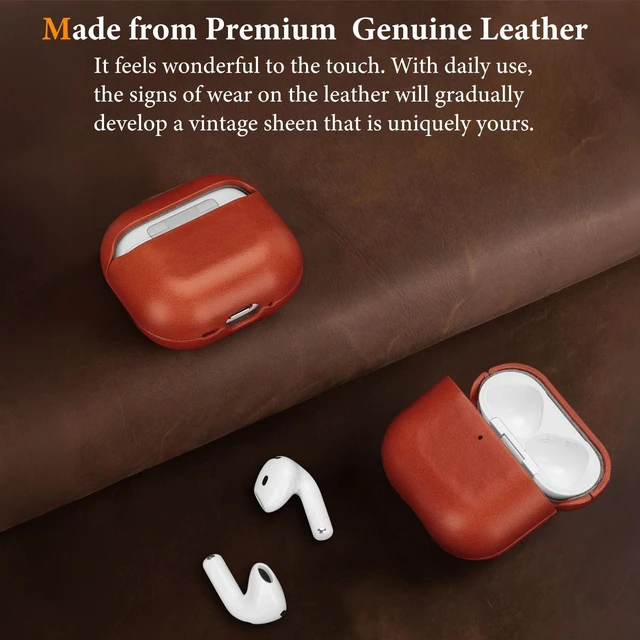 Alt view image 6 of 7 - Genuine Leather AirPods 5 & AirPods 4 Case Compatible with MagSafe Handcrafted Vintage Leather Develops Unique Patina, Shockproof Drop Protection Ideal for Business Commute and Daily Use