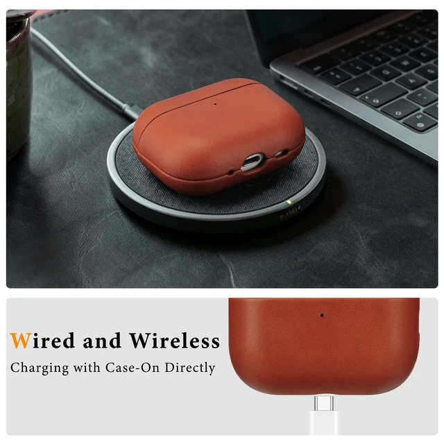 Alt view image 4 of 7 - Genuine Leather AirPods Pro 3 Case Compatible with MagSafe Handcrafted Vintage Leather Develops Unique Patina. Shockproof Drop Protection Ideal for Business Commute and Daily Use