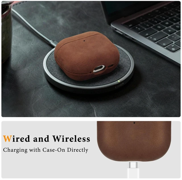 Alt view image 4 of 7 - Genuine Leather AirPods 5 & AirPods 4 Case Compatible with MagSafe Handcrafted Vintage Leather Develops Unique Patina, Shockproof Drop Protection Ideal for Business Commute and Daily Use