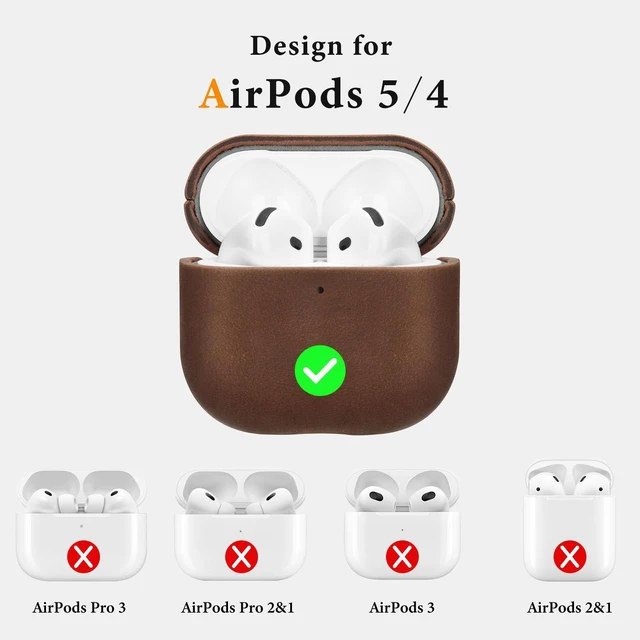 Alt view image 3 of 7 - Genuine Leather AirPods 5 & AirPods 4 Case Compatible with MagSafe Handcrafted Vintage Leather Develops Unique Patina, Shockproof Drop Protection Ideal for Business Commute and Daily Use