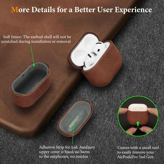 Alt view image 5 of 7 - Genuine Leather AirPods 5 & AirPods 4 Case Compatible with MagSafe Handcrafted Vintage Leather Develops Unique Patina, Shockproof Drop Protection Ideal for Business Commute and Daily Use