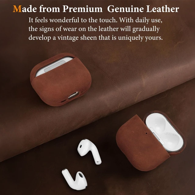 Alt view image 6 of 7 - Genuine Leather AirPods 5 & AirPods 4 Case Compatible with MagSafe Handcrafted Vintage Leather Develops Unique Patina, Shockproof Drop Protection Ideal for Business Commute and Daily Use