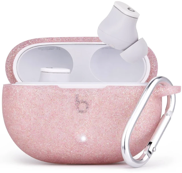 Main image of Silicone Case Compatible with Beats Studio Buds Case 2021 Soft Protective Cover for Beats Wireless Earbuds with Keychain (Glittery Rose Gold)